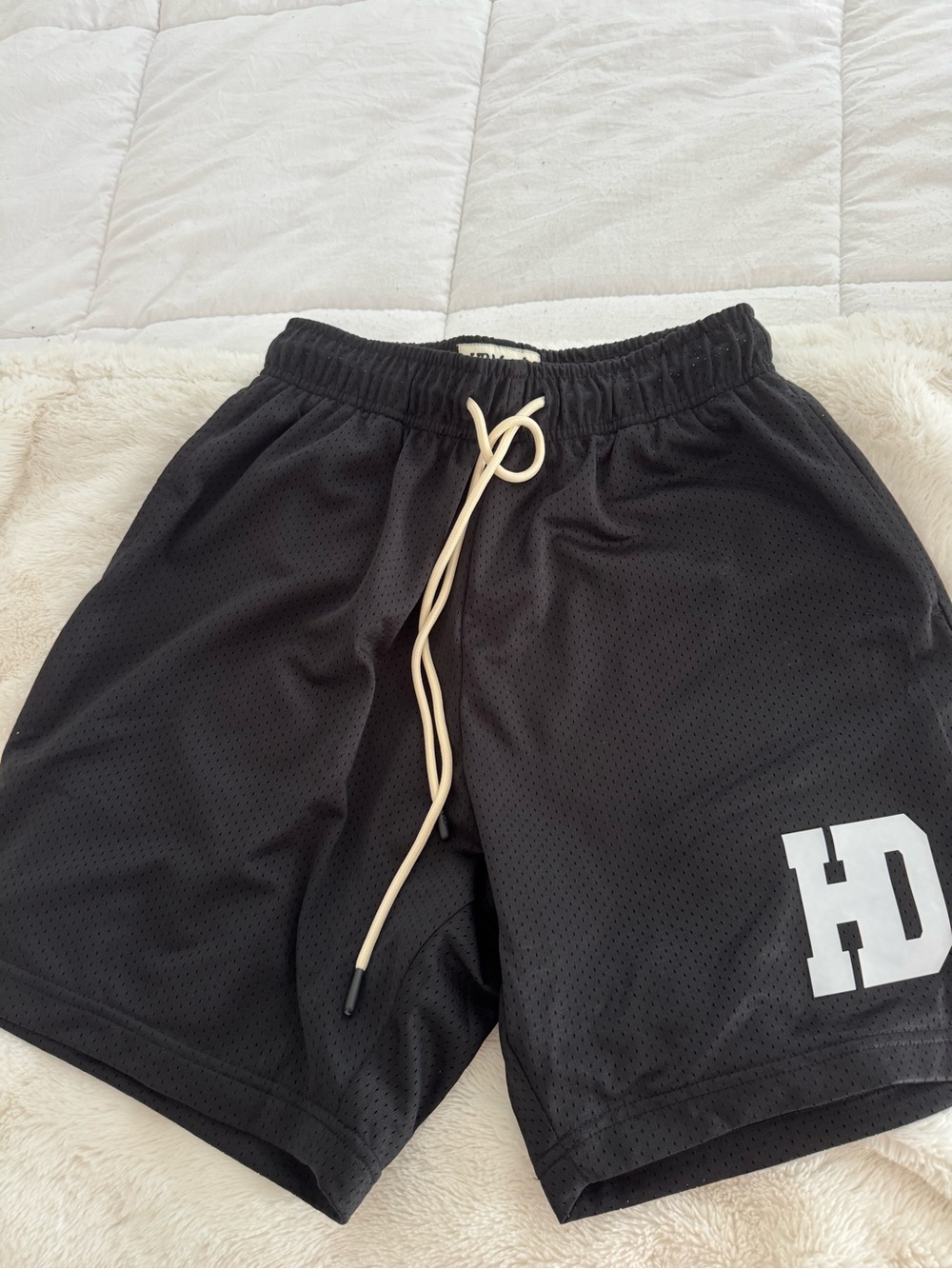 Black Men's Mesh Athletic Shorts with Contrast Drawstring